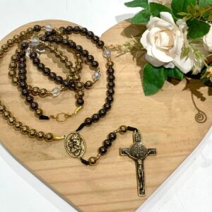 Terço casal chumbo com dourado